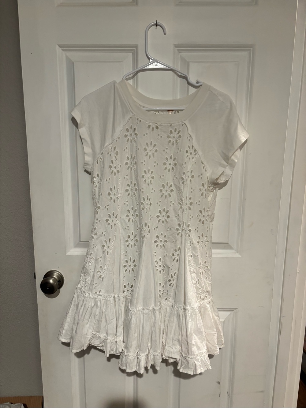 Free People White Eyelet Ruffle Short Sleeve Dress